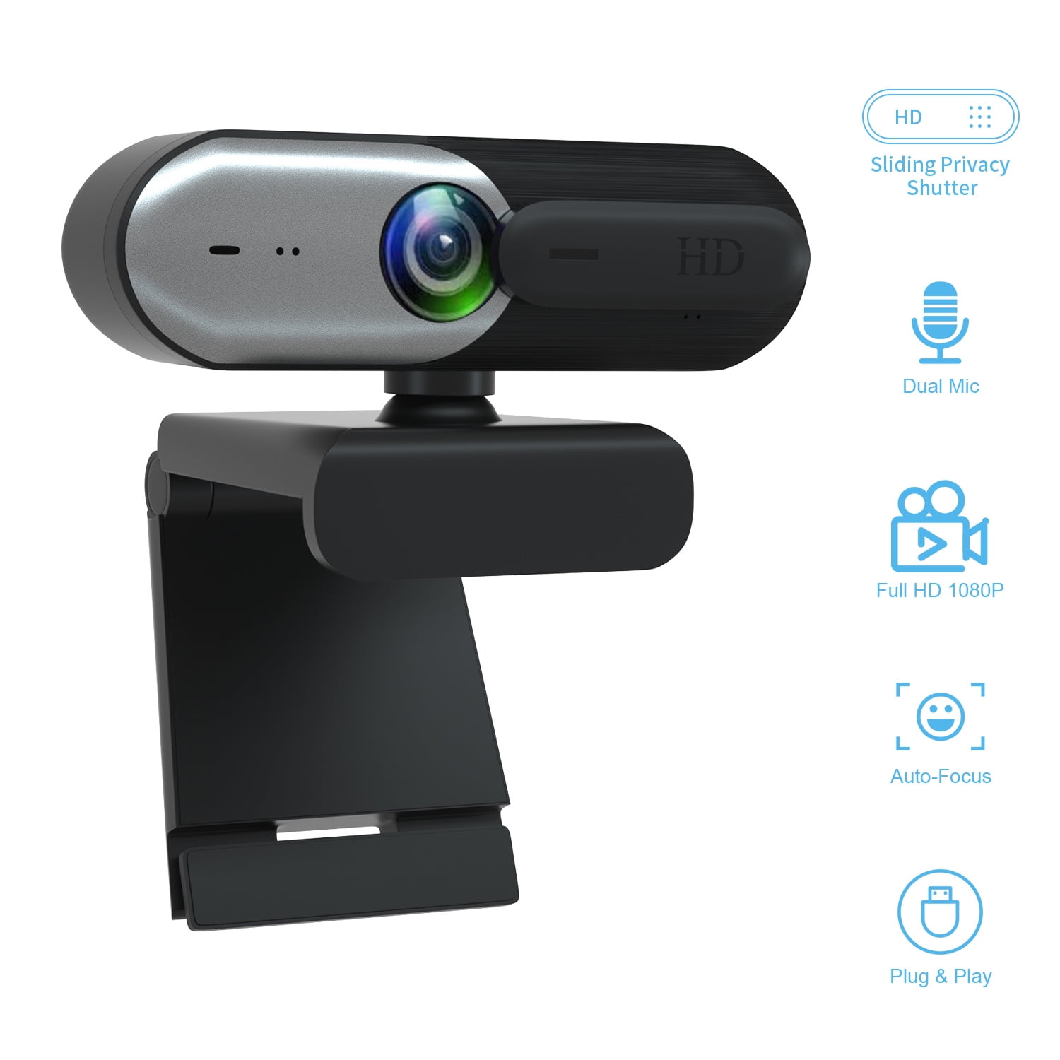 Anivia AutoFocus Full HD Webcam 1080P with Privacy Shutter - with Dual Digital Microphone - CA602 Black Grey USB Computer Camera for PC Laptop Desktop Mac Video Calling-Silver Gray（Ship from USA）