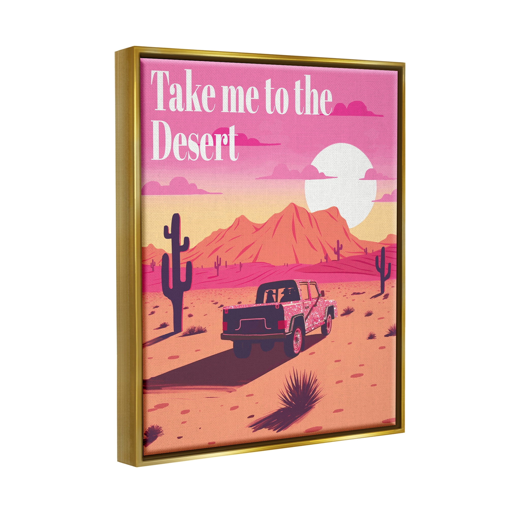 Stupell Industries Desert Scenery & Phrase Landscape Painting Gold Floater Framed Canvas Art Print Wall Art, 25 x 31