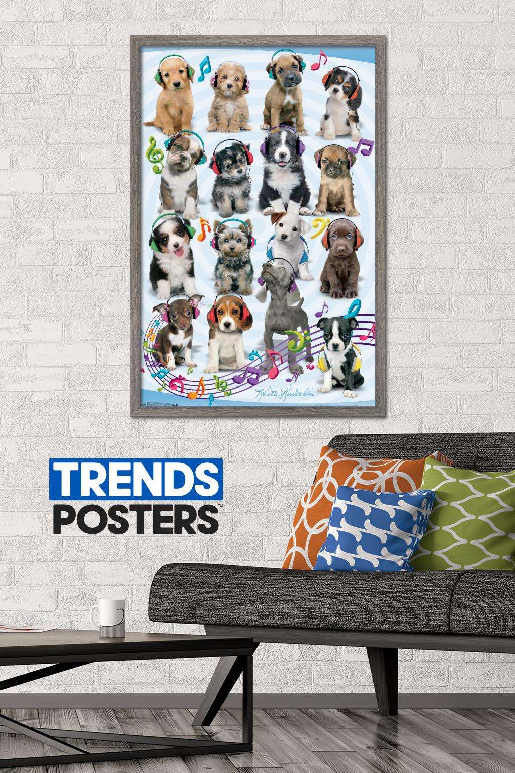 Keith Kimberlin - Puppies - Headphones Wall Poster, 22.375" x 34", Framed