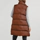 thumbnail image 4 of Chaqueta larga acolchada de largo medio con bolsillos y color liso cálido para mujer, parka de plumón sin mangas de invierno, blusa de poliéster para mujer, 4 of 6