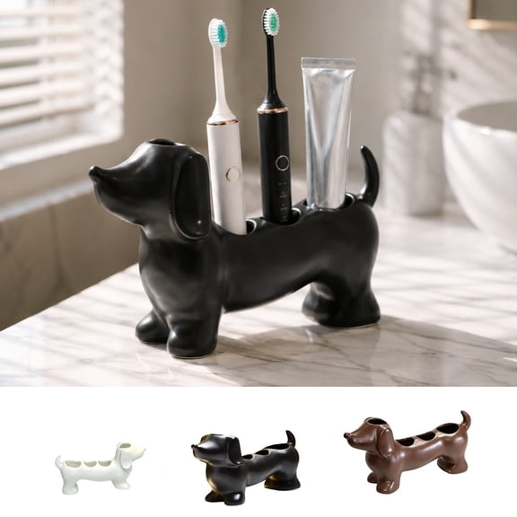 Msgweeeg Toothbrush Holders Bathroom Toothbrush Holder Dachshund Toothbrush Organizer Base for Toothpaste and Makeup Brushes