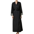 thumbnail image 2 of Aboser Womens Robes with Embroidery Silk Satin Kimono Robe Elegant Floor Length Bathrobes Lightweight Long Sleeve Loungewear Sleepwear Black L, 2 of 3
