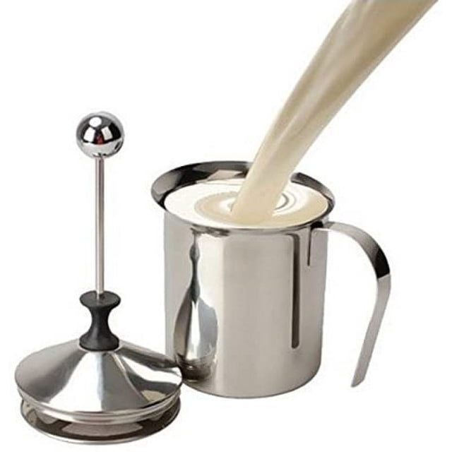 Mousseur à Lait en Acier Inoxydable 400 ml avec double Tamis pour Lait Mousse de Lait Café