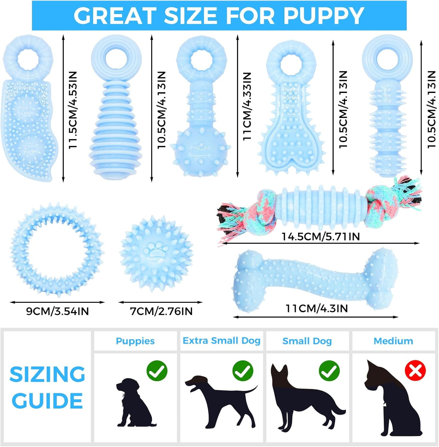 Puppy Toys, 9 Pack Dog Chew Toys for Puppy, Cute Blue Small Dog Toys, Teething Toys for Puppies, Soft Durable Interactive Chew Toy for Small Dogs
