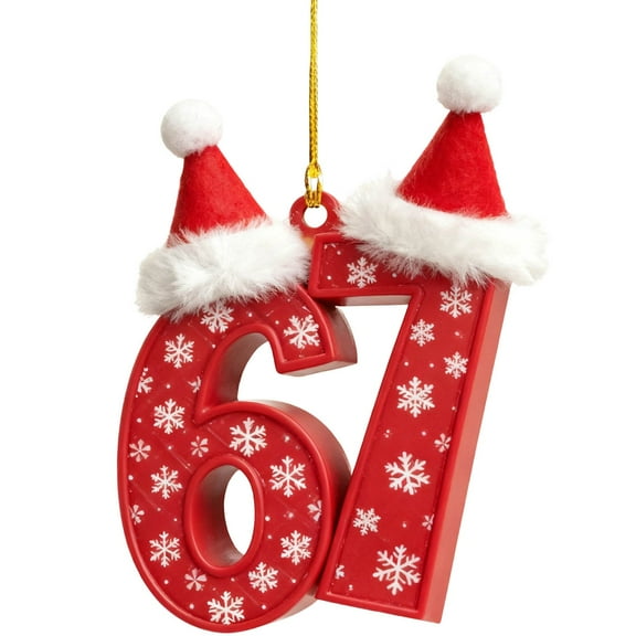Christmas 67 Acrylic Ornament, 67 Christmas Tree Decorations, Six Seven Hanging Pendants for Xmas Tree & Birthday Decorations,Funny Number Decorations Gift for Family and Friends