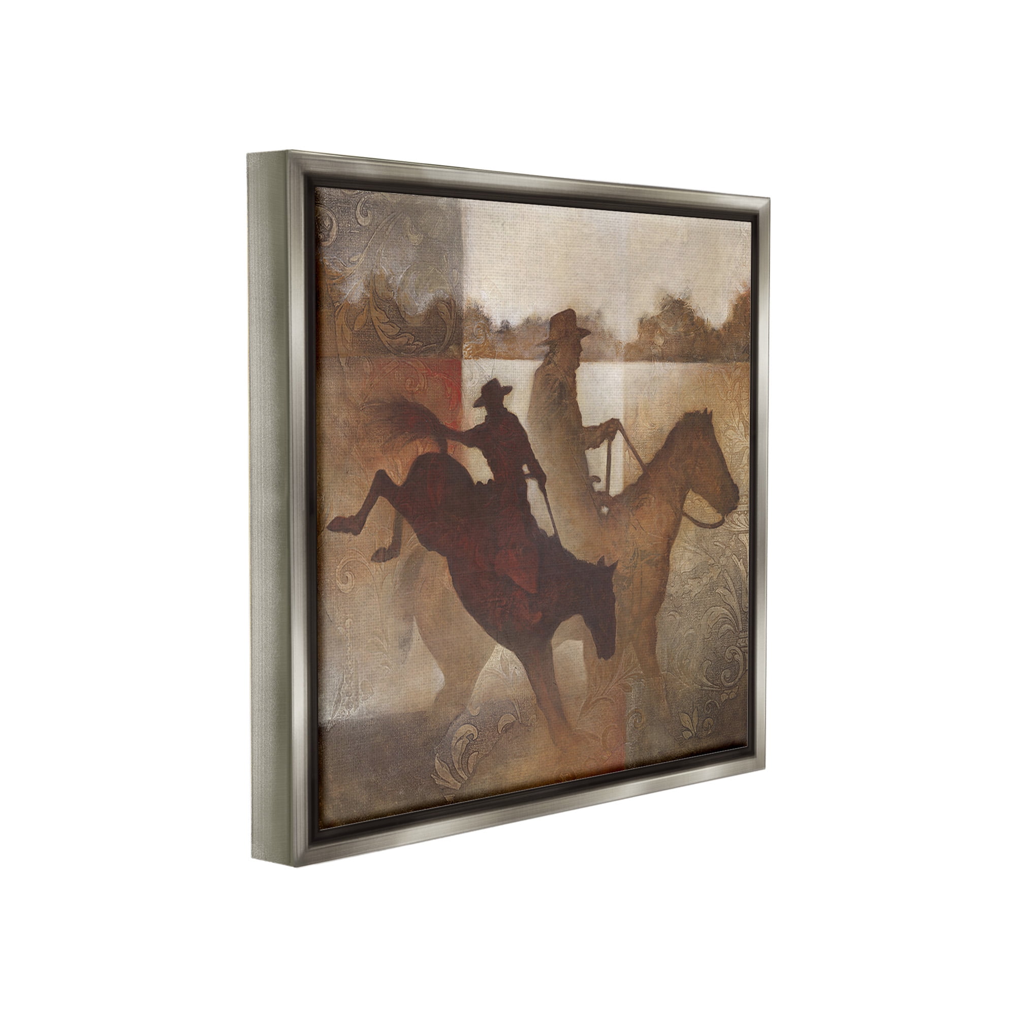 Stupell Industries Rustic Cowboy Silhouettes Animals & Insects Painting Gray Floater Framed Canvas Art Print Wall Art, 18 x 18