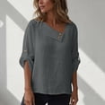 thumbnail image 4 of successthop T-Shirts for Women Summer Casual Linen Crewneck Shirts Breathable Lightweight 3/4 Sleeve Top Solid Outfits M, 4 of 9