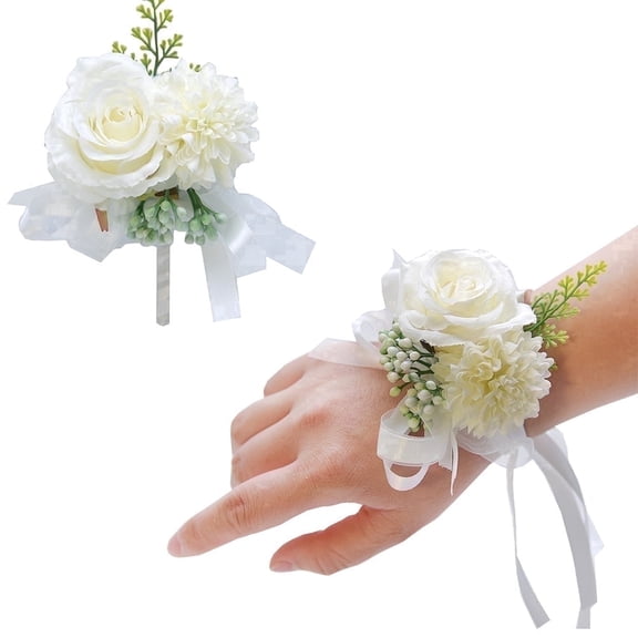 Ivory Rose Corsage Wristlet and Boutonniere Set, Perfect Wedding and Prom Flower Accessories