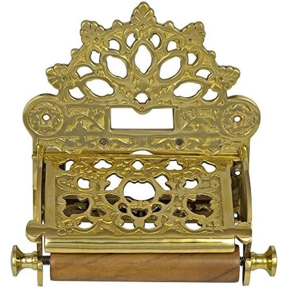 Polished Brass French Victorian Toilet Paper Holder w Fan Top Vintage Antique Replica$$Tools & Hardware Other