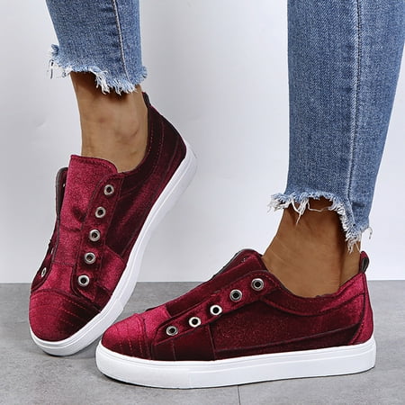 

ERTUTUYI Women s Fashion Casual Flock Flat Slip On Loafers Shoes Sneakers 40