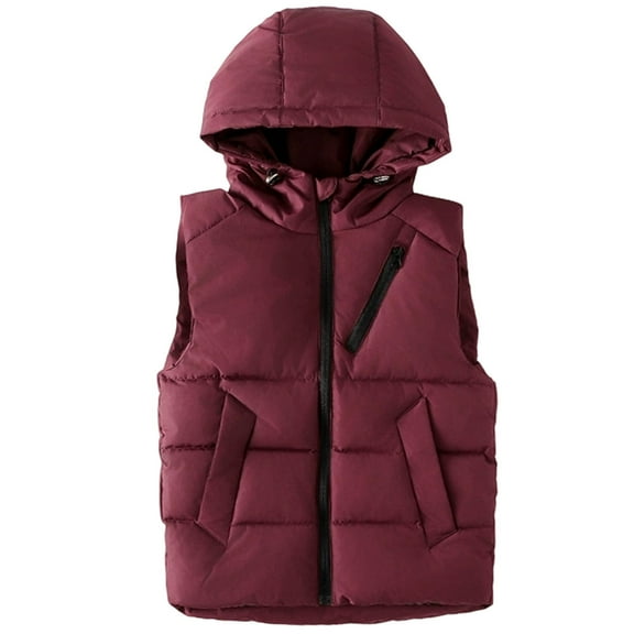Krdevn Boys Insulated Hooded Vest Warm Padded Sleeveless Jacket for Cold Weather Outdoor Activities,Fall Clothes,Size:6-7 Years