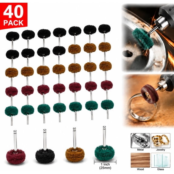 40 Pack 1 Inch (25mm) Abrasive Polishing Wheel Set for Rotary Tools , Felt & Cotton Buffing Pads for Metal Polishing, Jewelry Finishing, Wood Sanding , Perfect for DIY, Metalworking