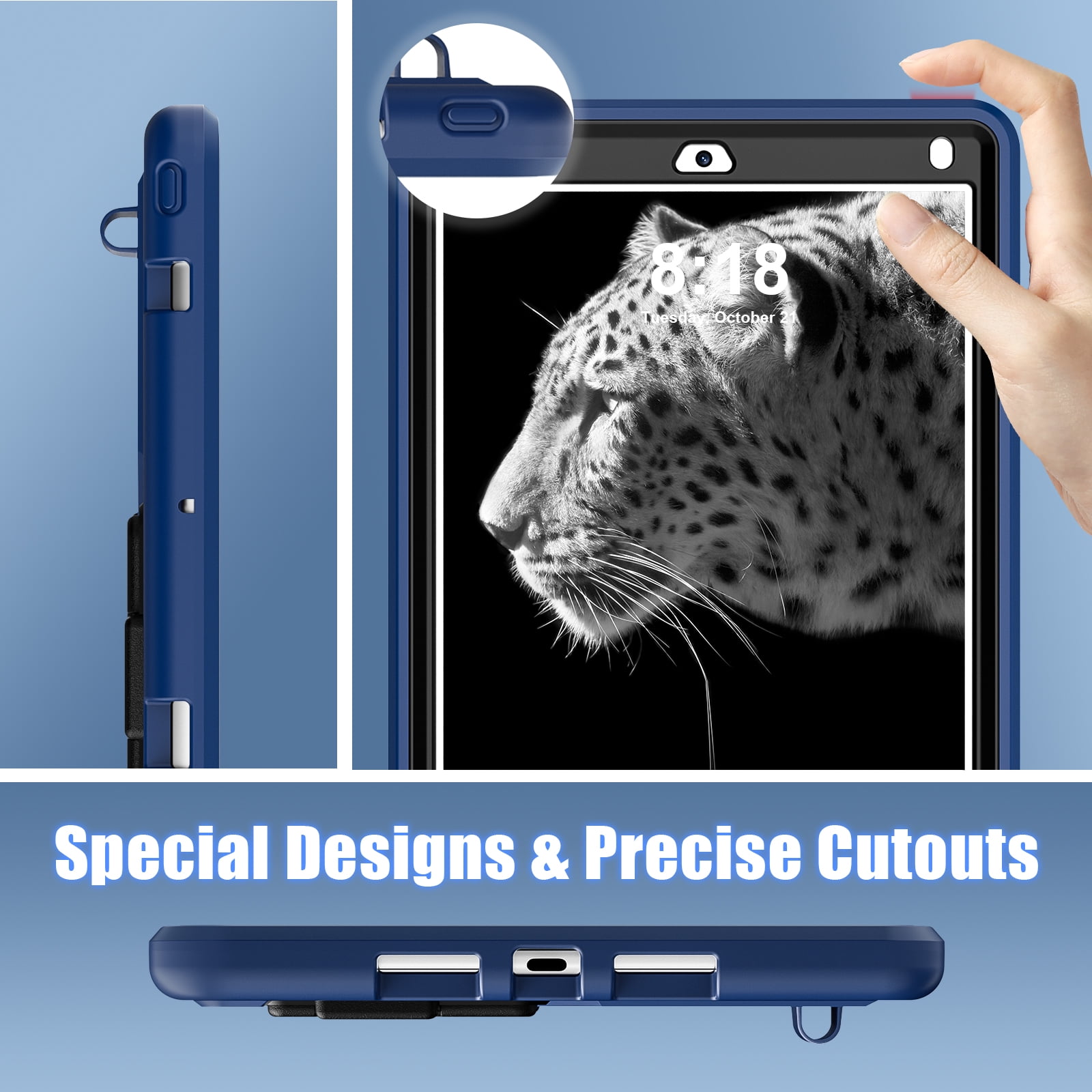 Allytechgroup Kids Case for Apple iPad 11th Generation 11" 2025 & iPad 10th Generation 10.9" 2022, Kids Friendly Heavy Duty Shockproof Tablet Case with Pencil Holder & Foldable Stand, Navy Blue