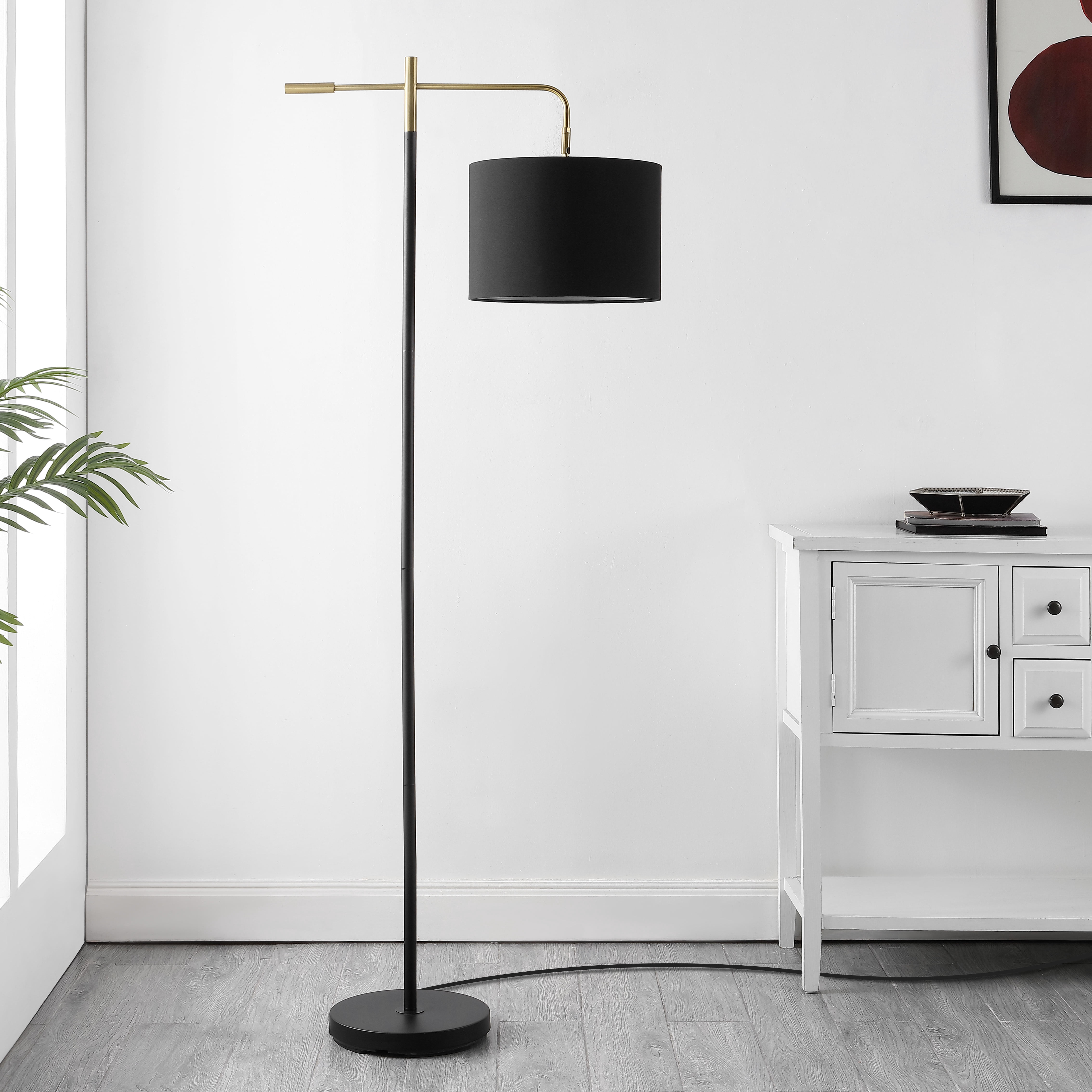 SAFAVIEH Thera 66 in. Modern Black Cotton Floor Lamp with 100% Black Cotton Shade