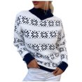 thumbnail image 1 of Mujeres Sexy Color Bump Nieve Impresión Costura Color Bolsillo Otoño Invierno Crop Workout Manga larga Cruz O-cuello Suéter Casual Blusa Tops Fridja  fksj2110, 1 of 4