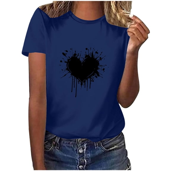 Tbopshirt Valentine's Day T-Shirts for Women Short Sleeve Graphic Tees, Plus Size Tops,Valentines Day Fashion Crewneck Printing Love Heart T-Shirt Casual Loose Womens Tops S-XXXL