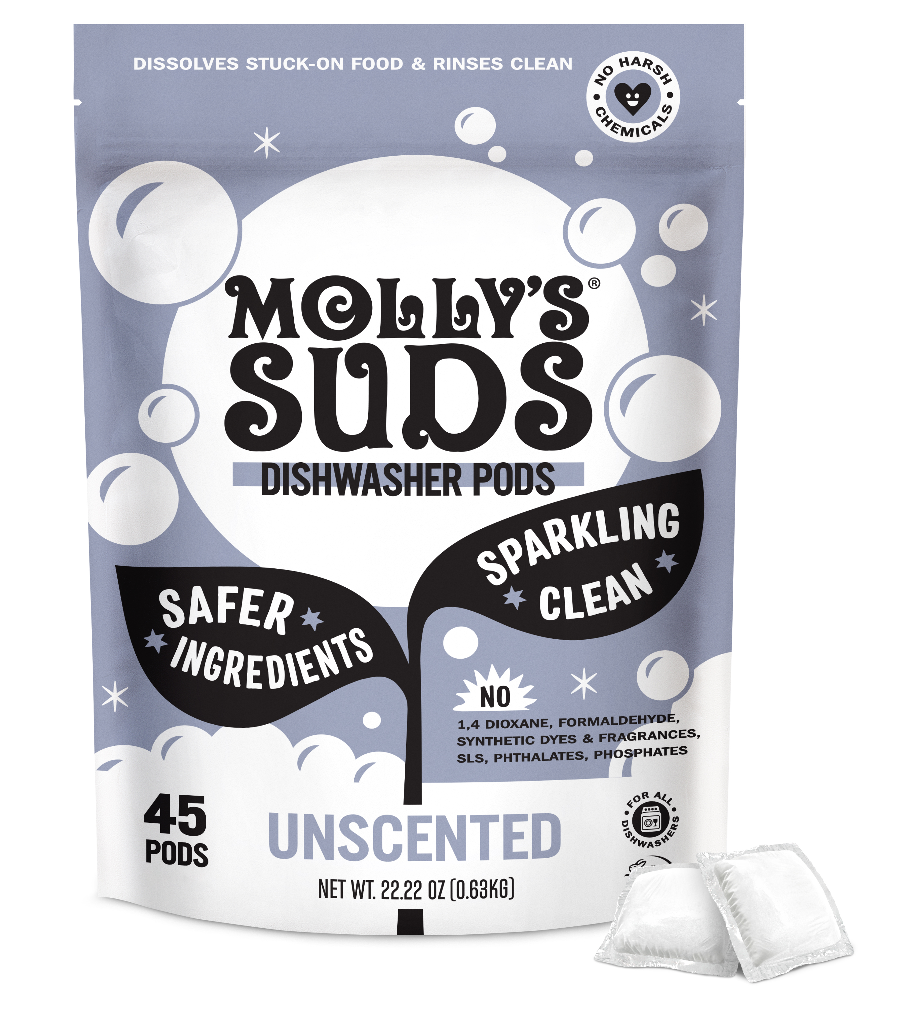 Molly's Suds Dishwasher Pods, Unscented, 45 Count photo 1