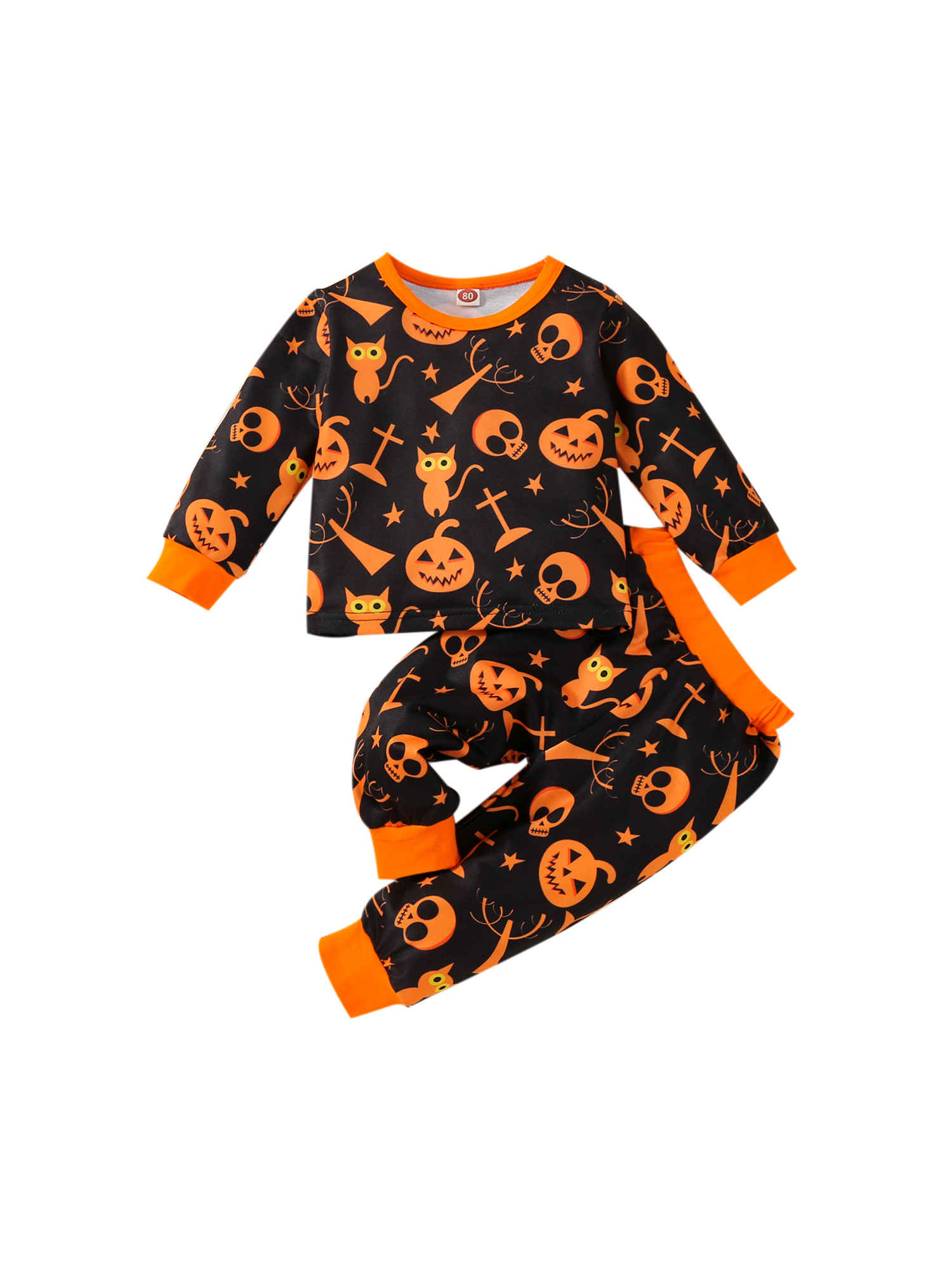 Toddler Boy Girl Halloween Clothes Pumpkin Pajamas Set Kid Long Sleeve Costume Outfits