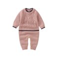 thumbnail image 1 of Qiylii Infant Baby Unisex Knitted Romper, Long Sleeve Color-Contrast Round Neck Knitted Long Jumpsuit for Girls Boys,0-18M, 1 of 9