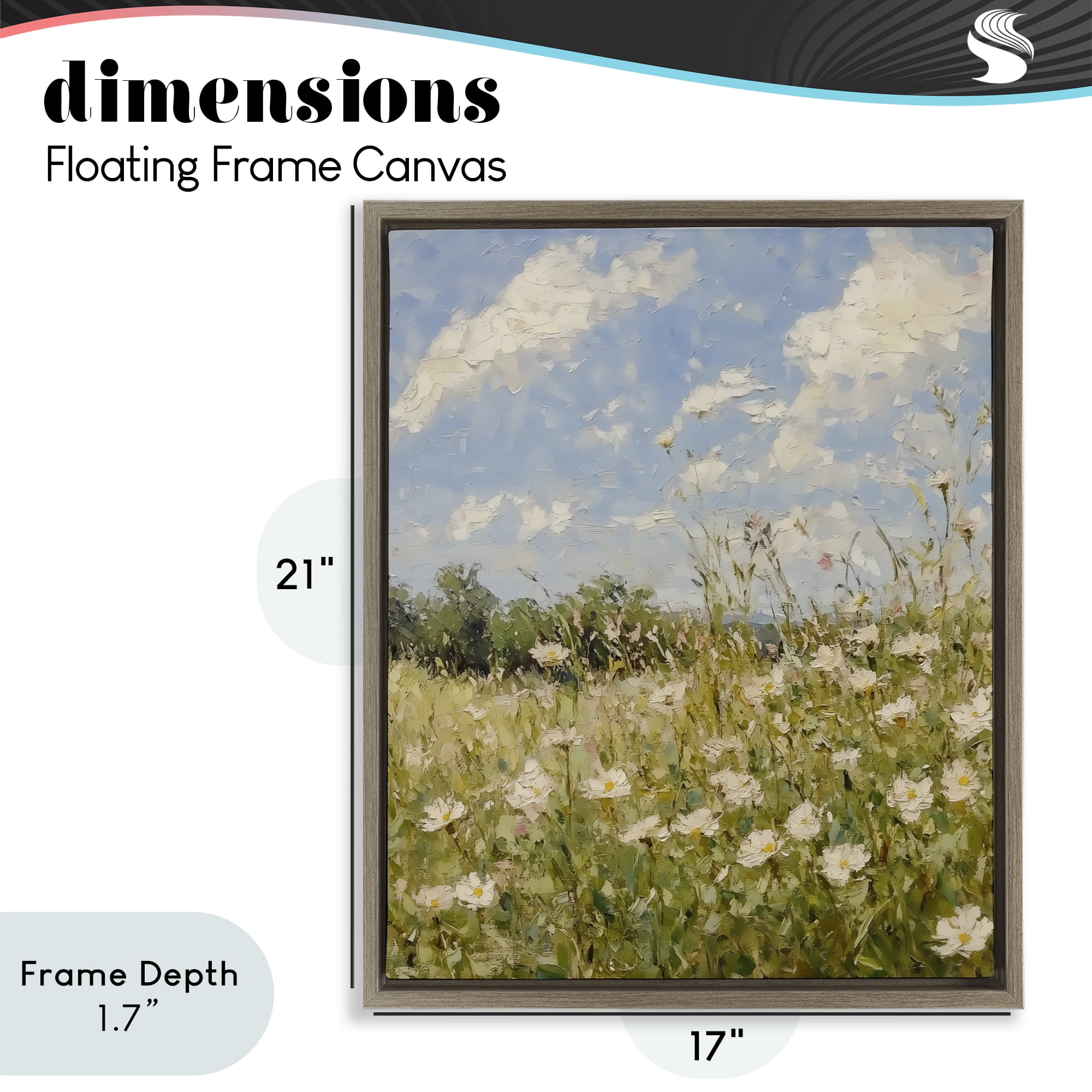 Stupell Industries Wildflower Field Beneath Blue Sky Brown Framed Floater Canvas Wall Art, design by LSR Design Studio
