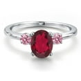 thumbnail image 3 of Gem Stone King 14K White Gold Ruby Red Mystic Topaz and Pink Lab Grown Diamond Engagement Ring for Women | 1.56 Cttw | Oval 8X6MM | Gemstone November Birthstone | Size 6, 3 of 6
