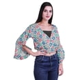 thumbnail image 3 of Moomaya Printed Womens Crop Top Wrap Style Top Wear Ruffle Long Sleeve Casual Summer Blouse, 3 of 6