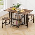 thumbnail image 2 of 3-Piece Foldable Dining Table Set, Drop Leaf Expandable Dining Table & 2 Stools Set w/Lockable Wheels & 2 Mesh Storage Shelves, Space-Saving Dining Room Kitchen Set for Small Place, 2 of 5