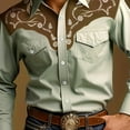 thumbnail image 3 of Men's Embroidered Western Cowboy Long Sleeve Dress Two Pockets Shirts Pink L, 3 of 4