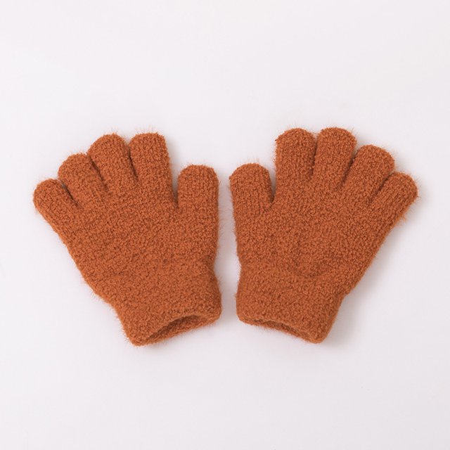 Guantes sencillos de color caramelo para niños con forro de terciopelo, guantes cálidos de cinco dedos, guantes de invierno gruesos y cálidos para niños