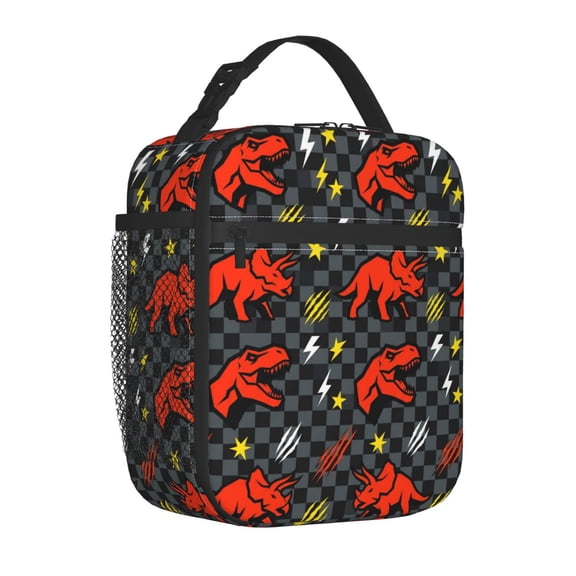 Dinosaurs Lunch Bag,Cartoon Dinosaurs Reusable Insulated Lunch Box With Side Pockets For Women Men Portable Thermal Cooler Bag For Office,Work,Picnic,Beach