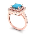 thumbnail image 2 of 2.07 ctw with Simulated Diamond Halo Accents Anniversary Ring for Women | Princess Cut Simulated Turquoise | Hyperallergenic Solid 14K Rose Gold, 2 of 5
