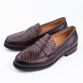thumbnail image 5 of Snake Pattern Leather Loafers Slip on Daily Casual Shoes Comfortable PU Lining New Trend Handmade Footwear Brown 12, 5 of 5
