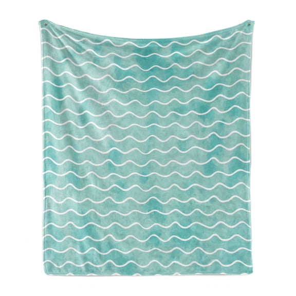 Nautical Soft Flannel Fleece Blanket, Soft Pastel Colored Ocean Sea Waves Pattern Summer Vibes Inspired Graphic, Cozy Plush for Indoor and Outdoor Use, 50" x 60", Turquoise and White, by Ambesonne
