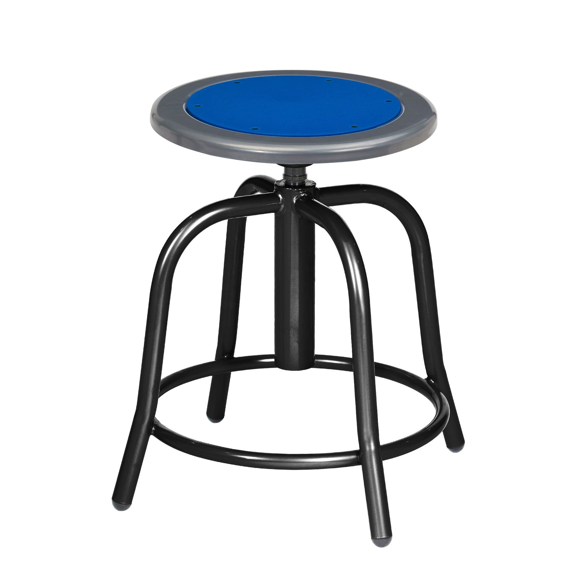 Vince Swivel Stool with Steel Seat, Black Frame, Grey Seat with Dark Blue Center
