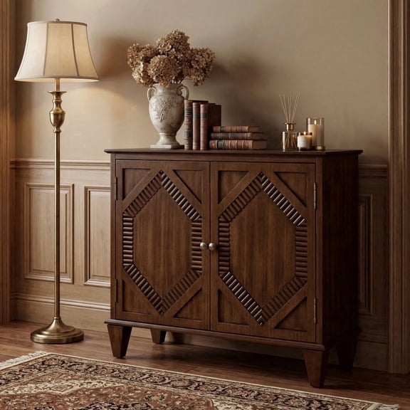 iooHug Wooden Buffet Cabinet with Ample Storage, Sideboard Coffee Bar Cabinet with 2 Doors & Adjustable Shelves, Easy Assembly for Kitchen, Living Room, Entryway, Brown