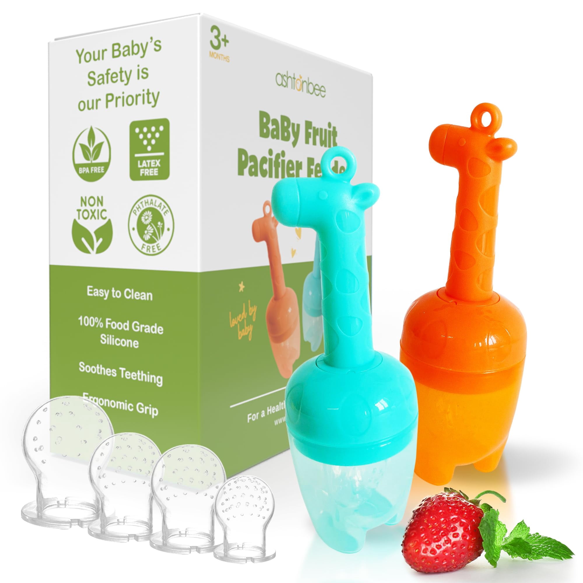 Alimentador de frutas para bebé Ashtonbee de silicona para dentición, 6 ...