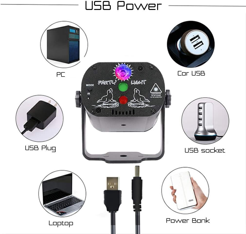 Party Lights Dj Disco Lights,Strobe Stage Light Sound Activated,Laser Llights Projector with Remote Control for Parties Bar Birthday Wedding Holiday Event Live Show (USB Power)