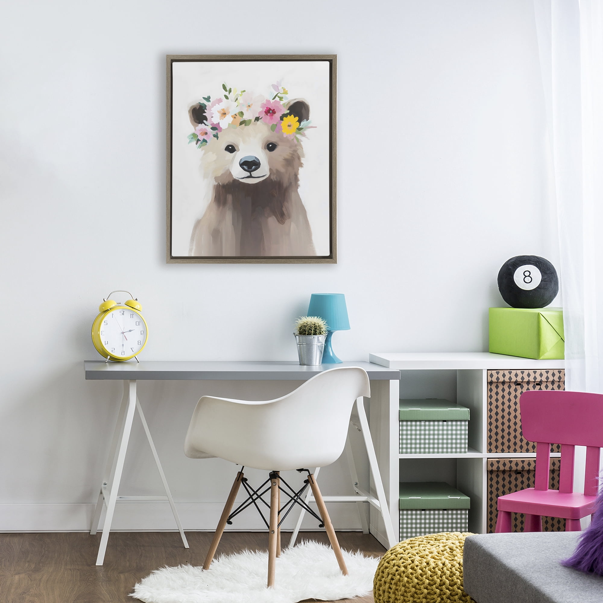 Stupell Industries Flower Crown Bear Brown Framed Floater Canvas Wall Art, design by The Prints Vibe