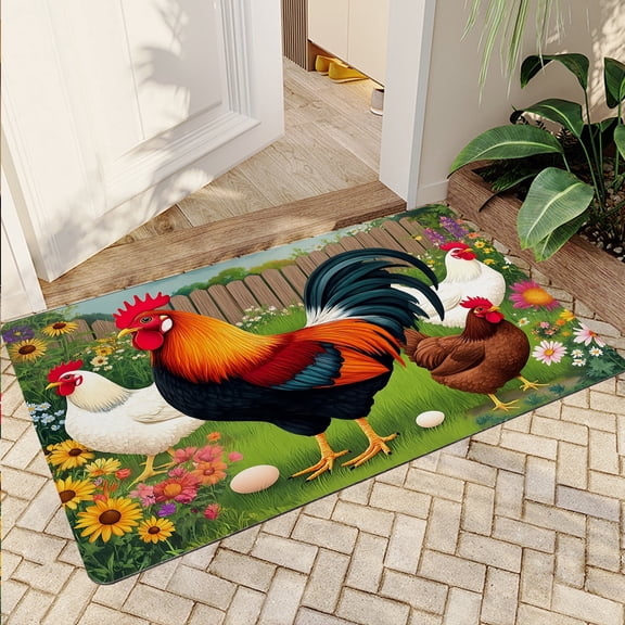 JML Non-Slip Microfiber & Rubber Doormat - Soft Entryway Rug for Home/Office (16"x24") - Easy Clean Door Mat for Indoor/Outdoor Use, Chickens