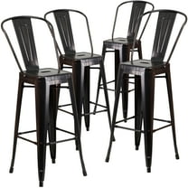Flash Furniture Lily Commercial Grade 4 Pack 30" High Black-Antique Gold Metal Indoor-Outdoor Barstool with Removable Back