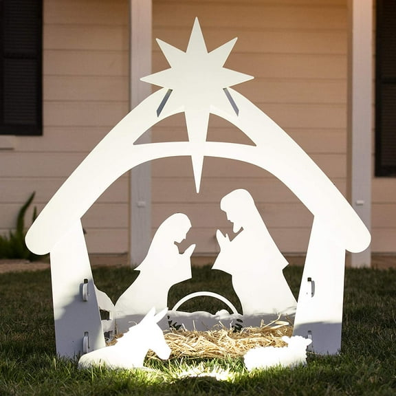 4ft Outdoor Nativity Scene, Weather-Resistant Decor, Easter Christmas Holy Family Yard Decoration, Water-Resistant PVC - White