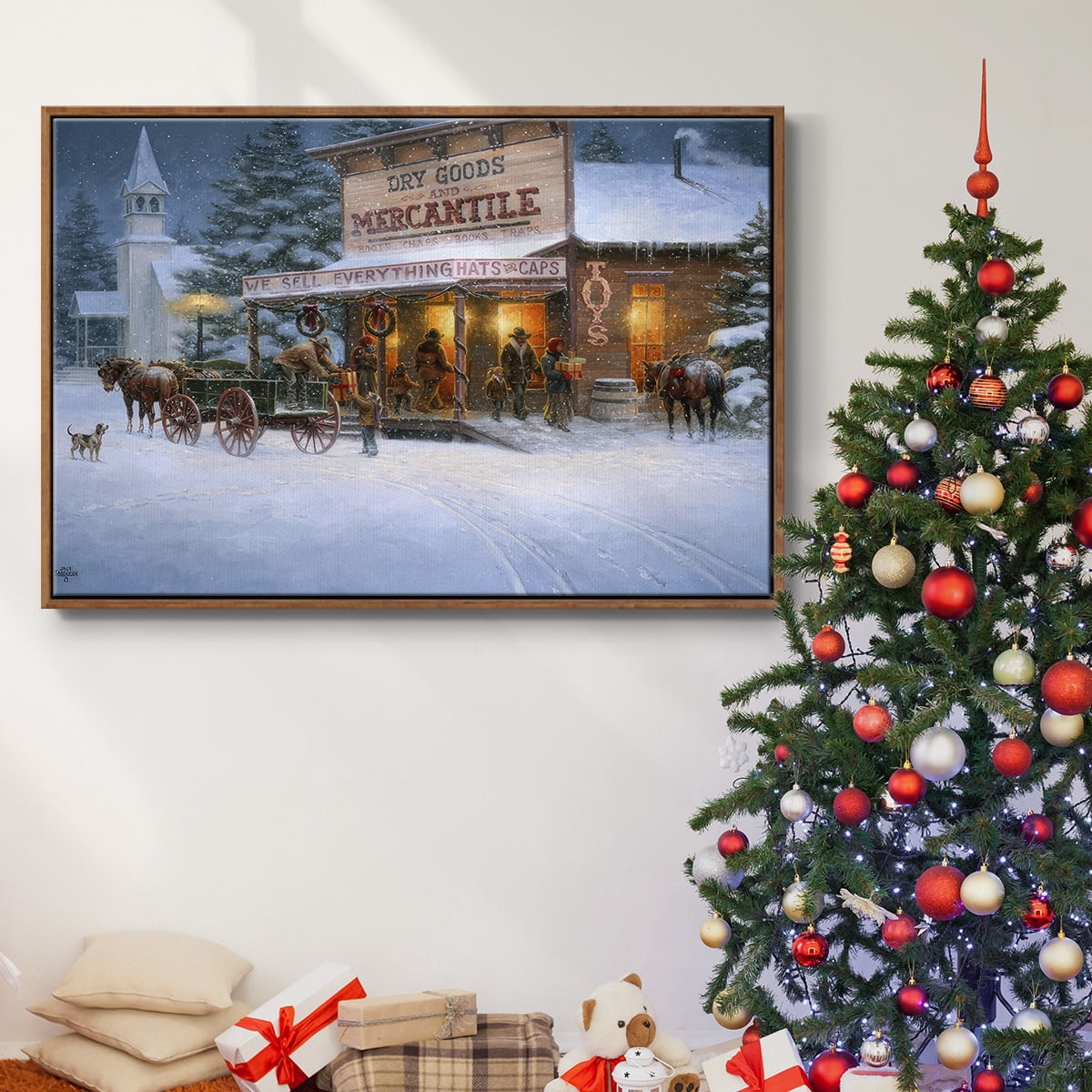 Christmas Wishes - Framed Gallery Wrapped Holiday Canvas - 25 x 37 - Rosewood Frame