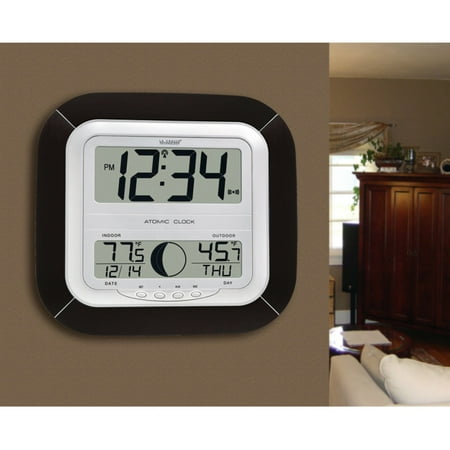 White Vintage Wall Clock La Crosse Technology WS-8418U-IT Atomic Digital Wall Clock with Moon Phase - 10.25 Inches Wide ()