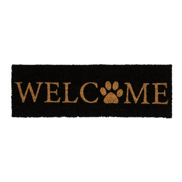 Evergreen Paw Print Welcome Kensington Indoor Outdoor Coir Interchangeable Doormat 9"x2'4" Black