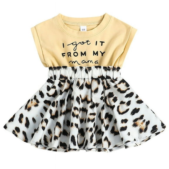 Inadays Toddler Baby Girls Dresses, Short Sleeve Casual Girls Dress Summer Letter & Leopard Print T-Shirt Dress Dress Girl Clothing, 12-18M