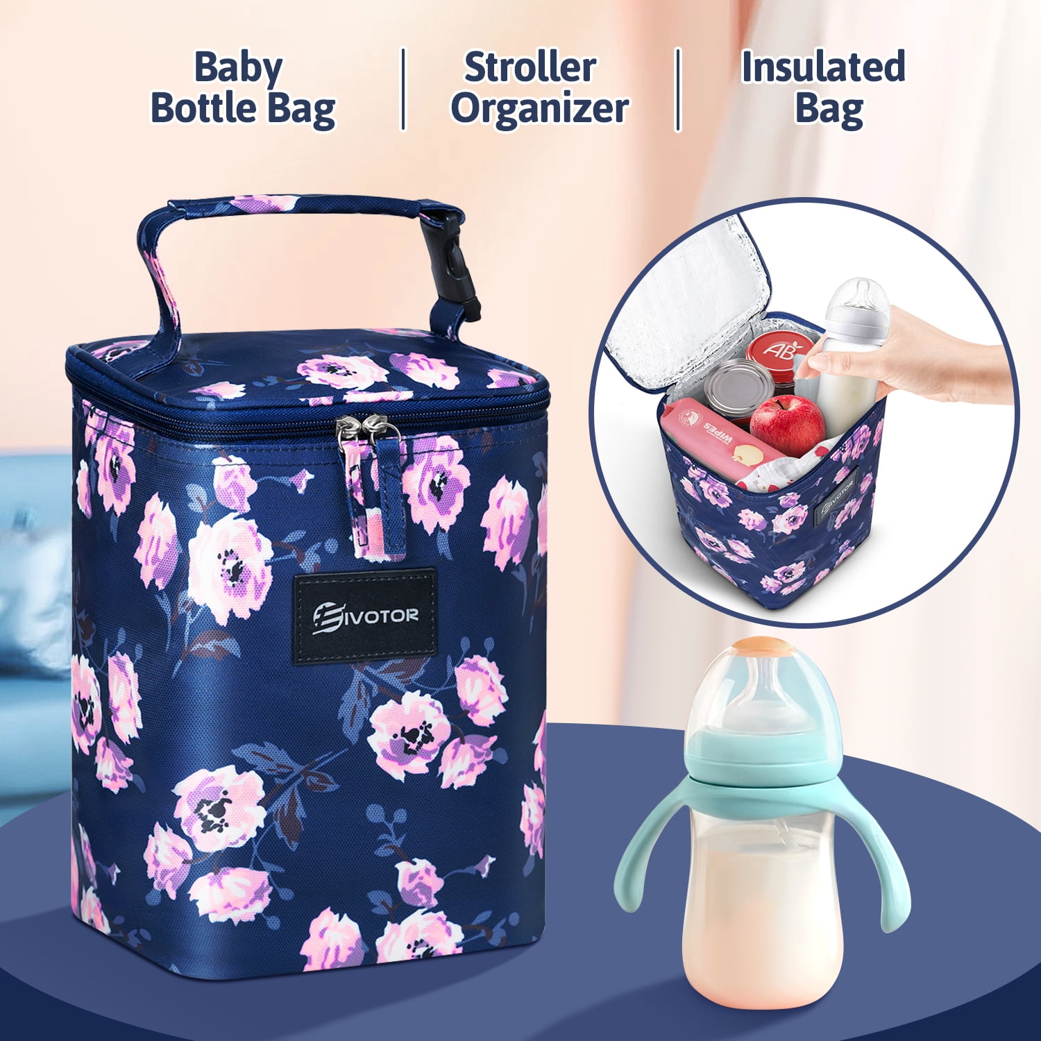 ÖSSZEFUT Insulated Breastmilk Cooler Baby Bottle Bag Bottles Easily Attaches to Stroller Flags Fits up to 4 Large 8 Oz 