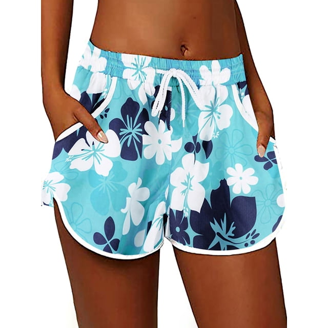Avamo Mini Short Bermuda pour Femmes, Imprimé Léopard, Short d'Été Plage Hawaii, Bleu Ciel L