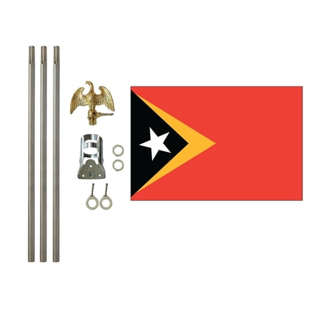 3x5 Polyester East Timor Flag with 6 foot Pole Kit; Contains a 3x5 Polyester Flag, a 6 foot long 3/4inch Diameter Aluminum Pole and a Bracket