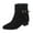 Black, variant on Black Womens Casual Winter Cuffed Ankle Boots Round Square Toe Low Chunky Heel Side Zipper Belt Buckle Booties