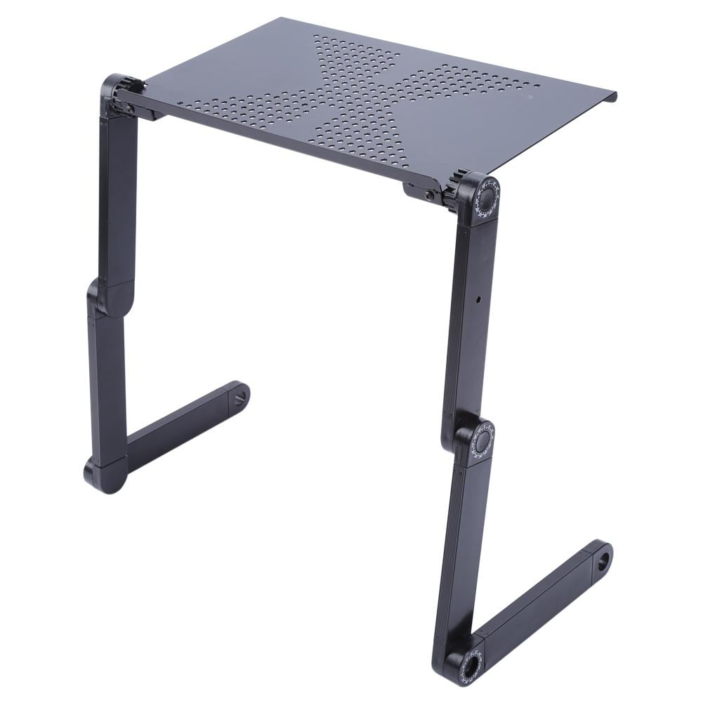 Adjustable Laptop Stand Folding Portable Standing Desk Aluminum Laptop Riser Tablet Holder Notebook Tray with 2 Edge Stoppers for Desk Bed Couch Sofa Floor, Black